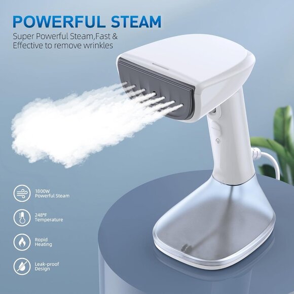 1800W Handheld Steamer for Clothes - Fast Heat-Up, 2 Ironing Modes, White - Picture 2 of 8